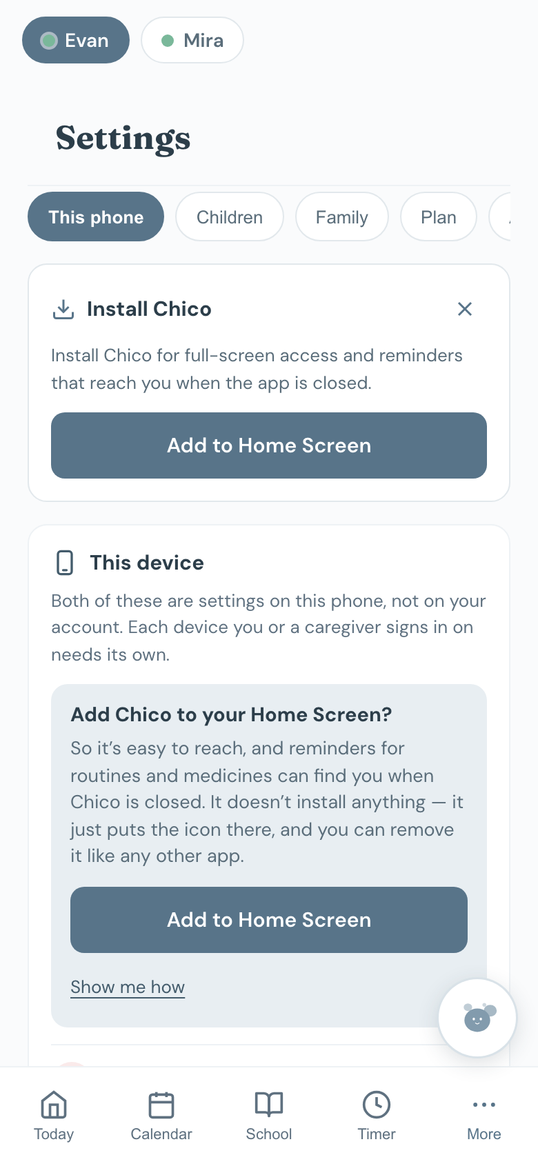 Settings, with This phone holding the language, the Home Screen card and notifications.